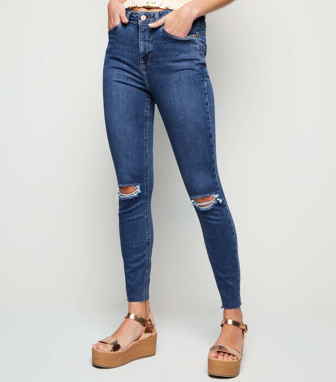 Blue Mid Wash 'Lift & Shape' Ripped Jenna Skinny Jeans Image 2