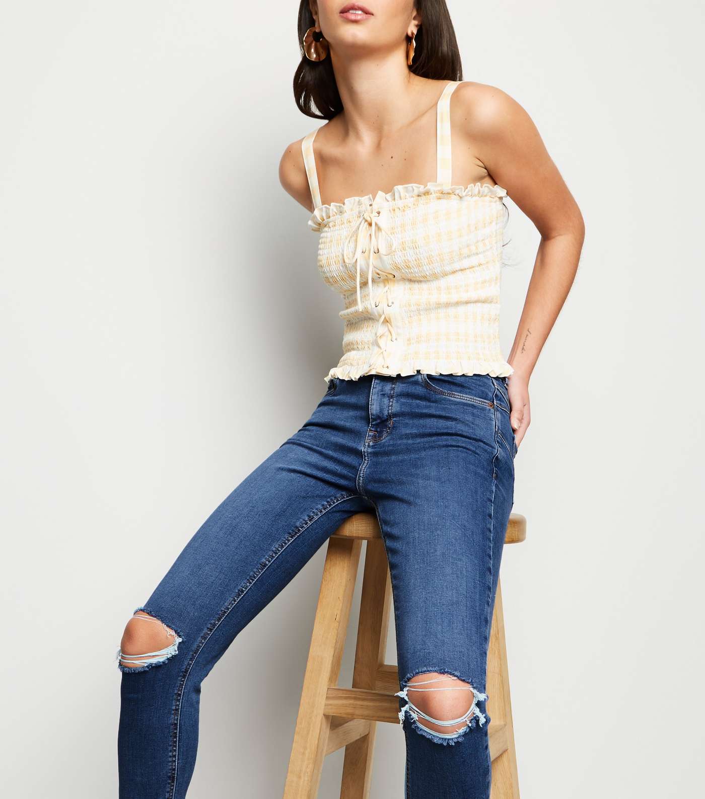 Blue Mid Wash 'Lift & Shape' Ripped Jenna Skinny Jeans Image 6