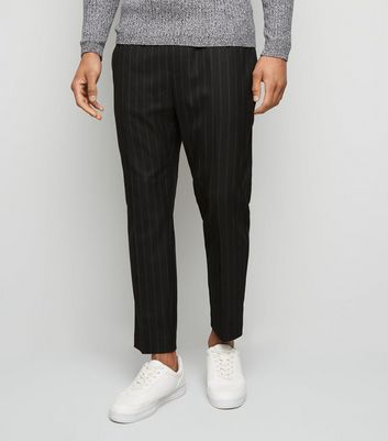 new look slim fit cropped trousers in grey pinstripe