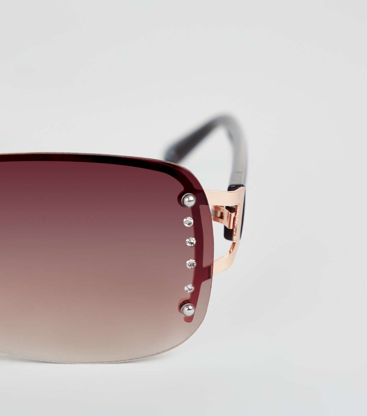 Brown Diamanté Rimless Sunglasses Image 3