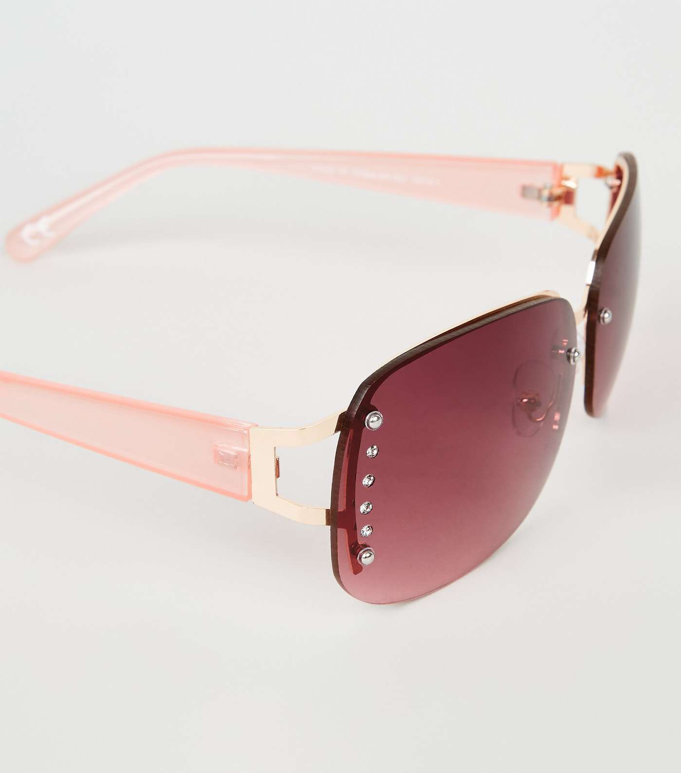Pink Diamanté Rimless Sunglasses Image 3