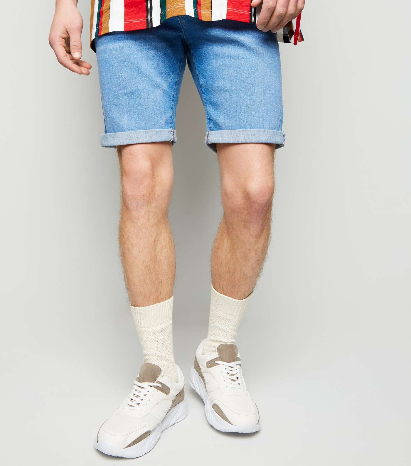 Blue Roll Hem Skinny Denim Shorts