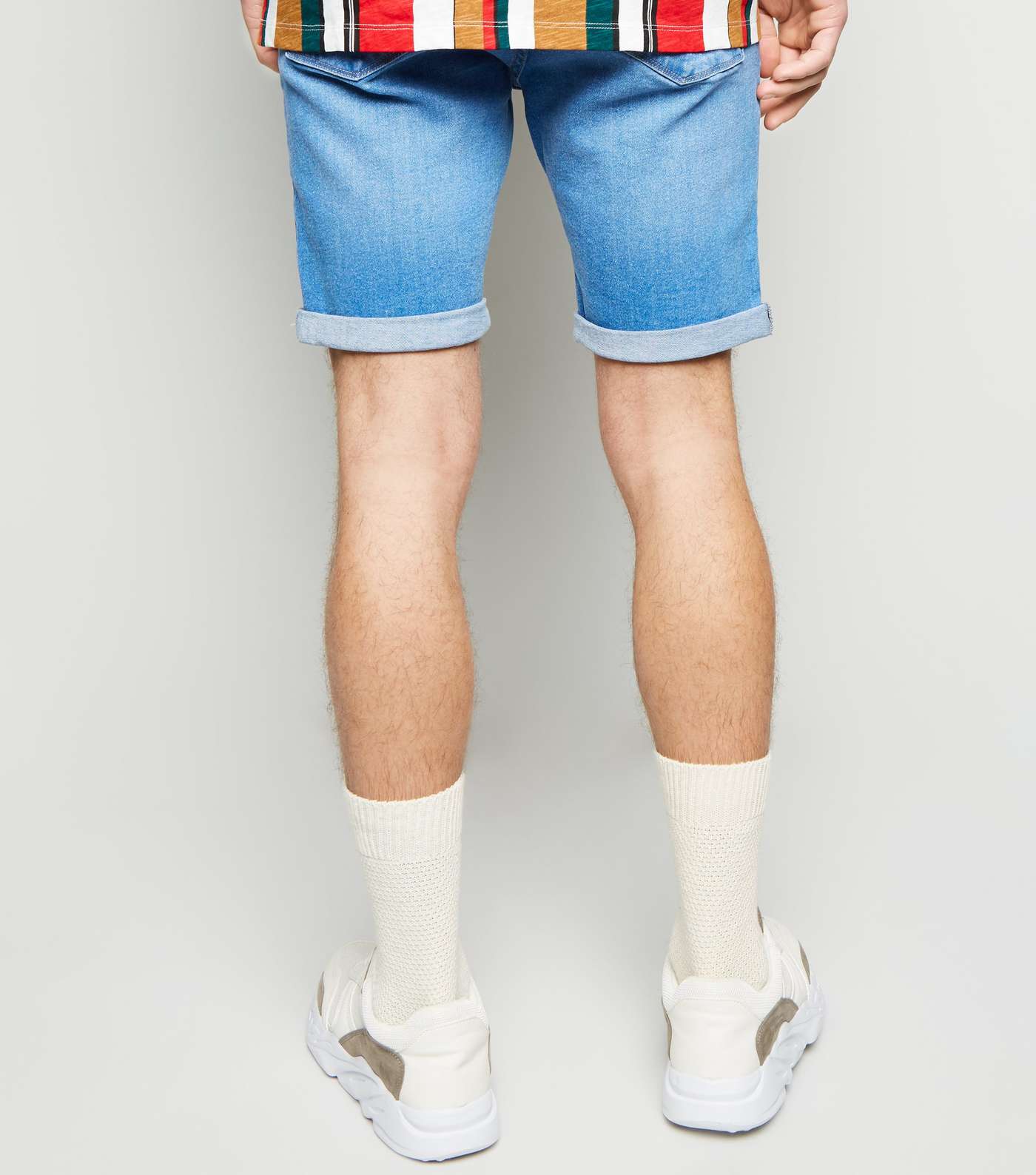 Blue Roll Hem Skinny Denim Shorts Image 3