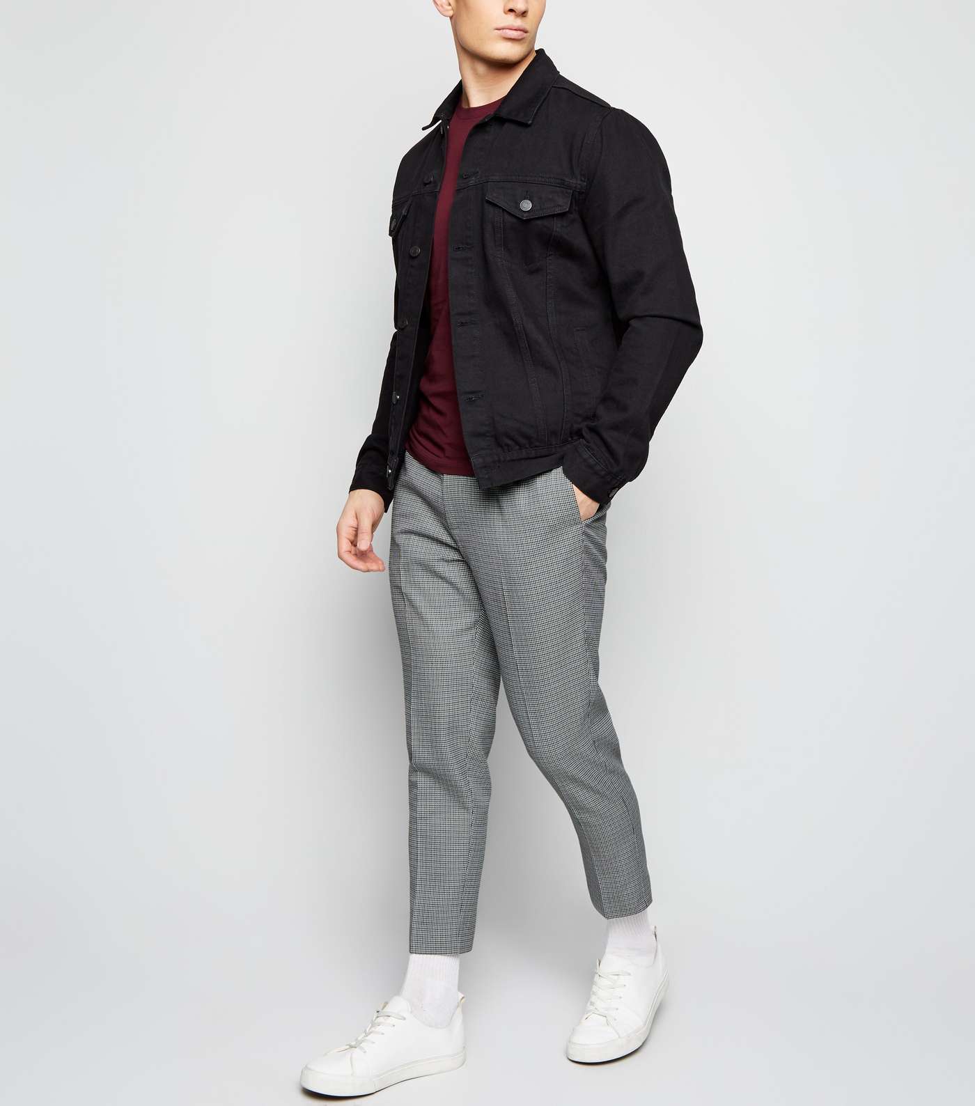 Black Dogtooth Check Pull-On Trousers Image 2