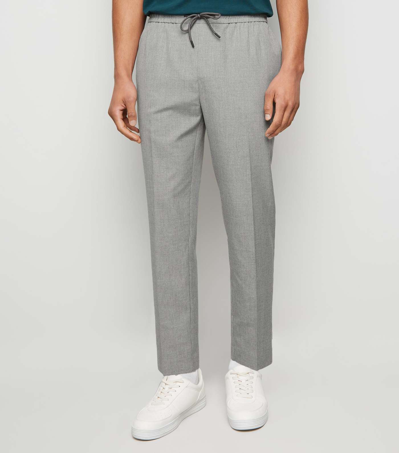 Pale Grey Pinstripe Slim Crop Trousers
