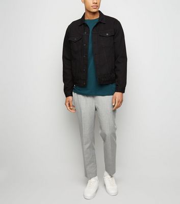 new look slim fit cropped trousers in grey pinstripe