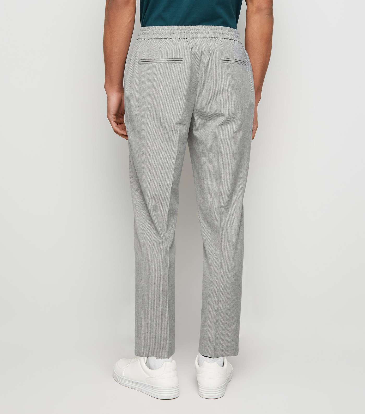 Pale Grey Pinstripe Slim Crop Trousers Image 3