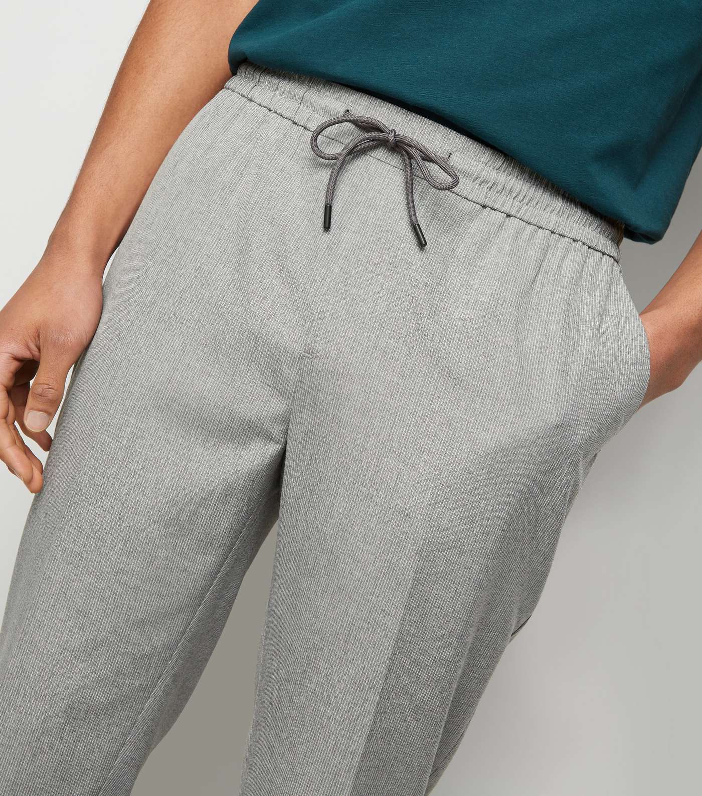Pale Grey Pinstripe Slim Crop Trousers Image 5