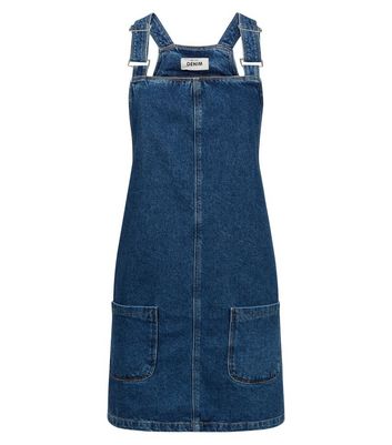 Blue Buckle Denim Pinafore Dress New Look