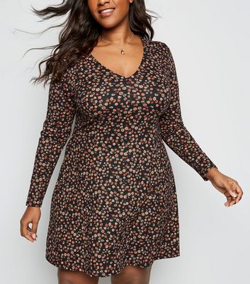 Curves Black Floral Long Sleeve Soft 