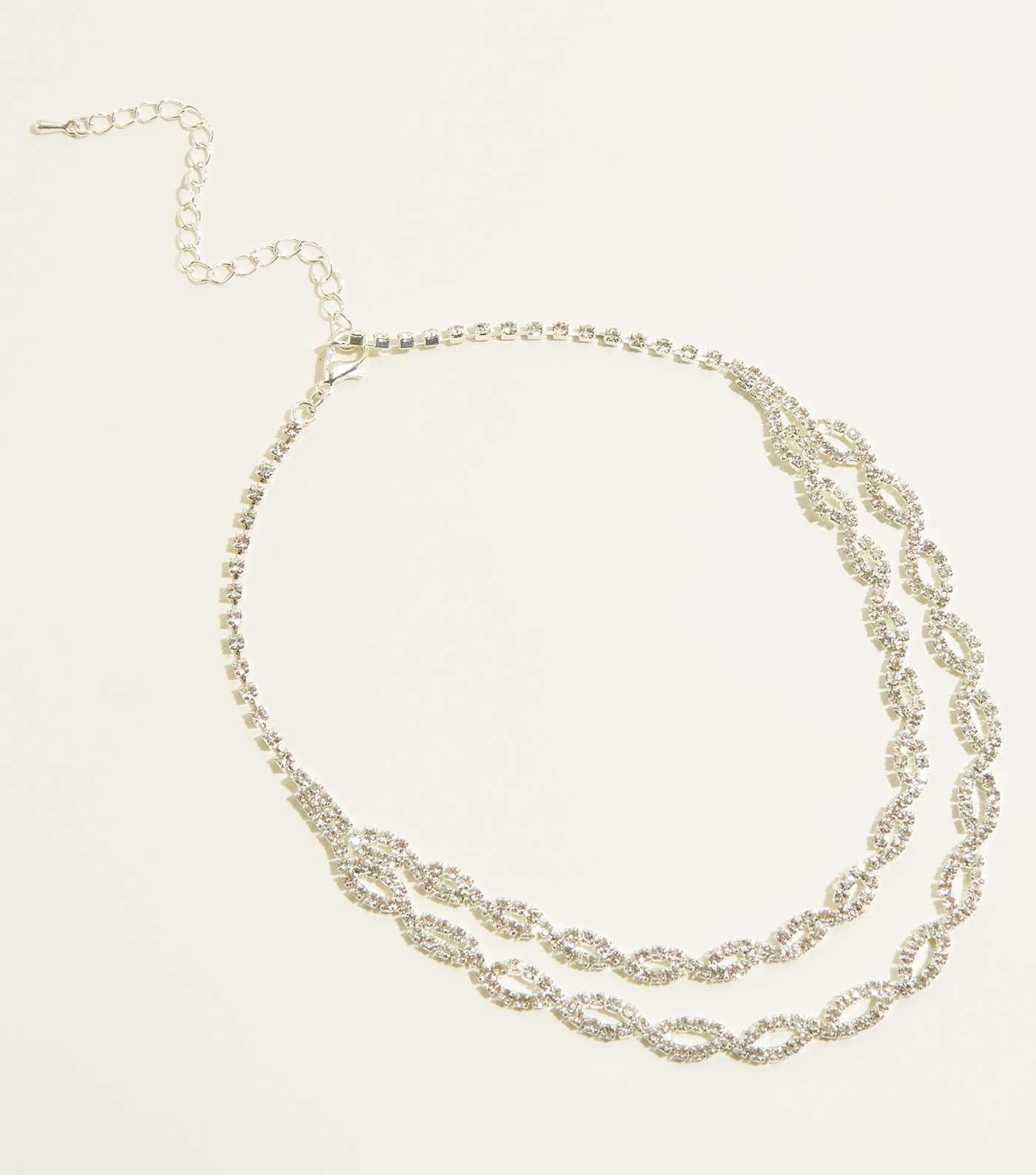 Silver Premium Diamanté Double Layer Choker Necklace