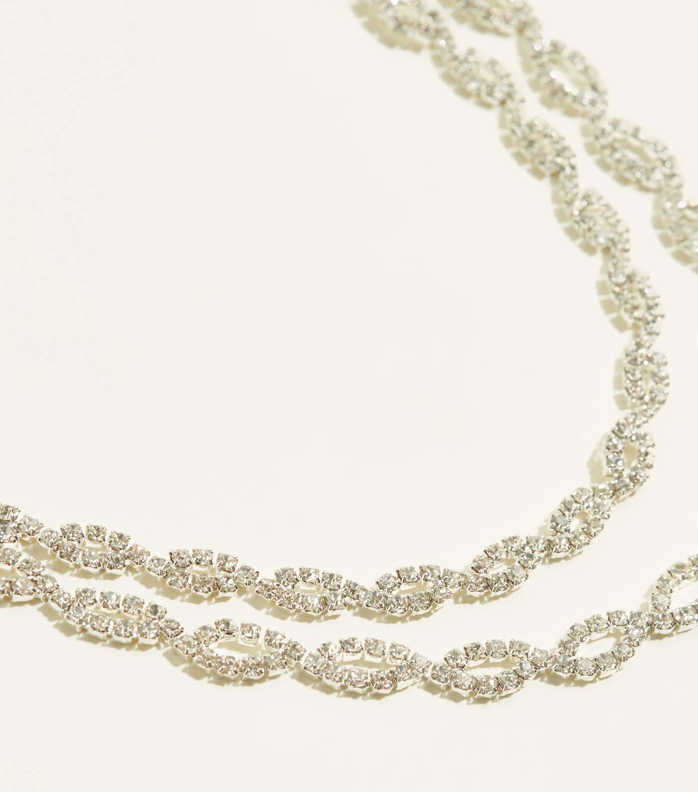 Silver Premium Diamanté Double Layer Choker Necklace Image 3