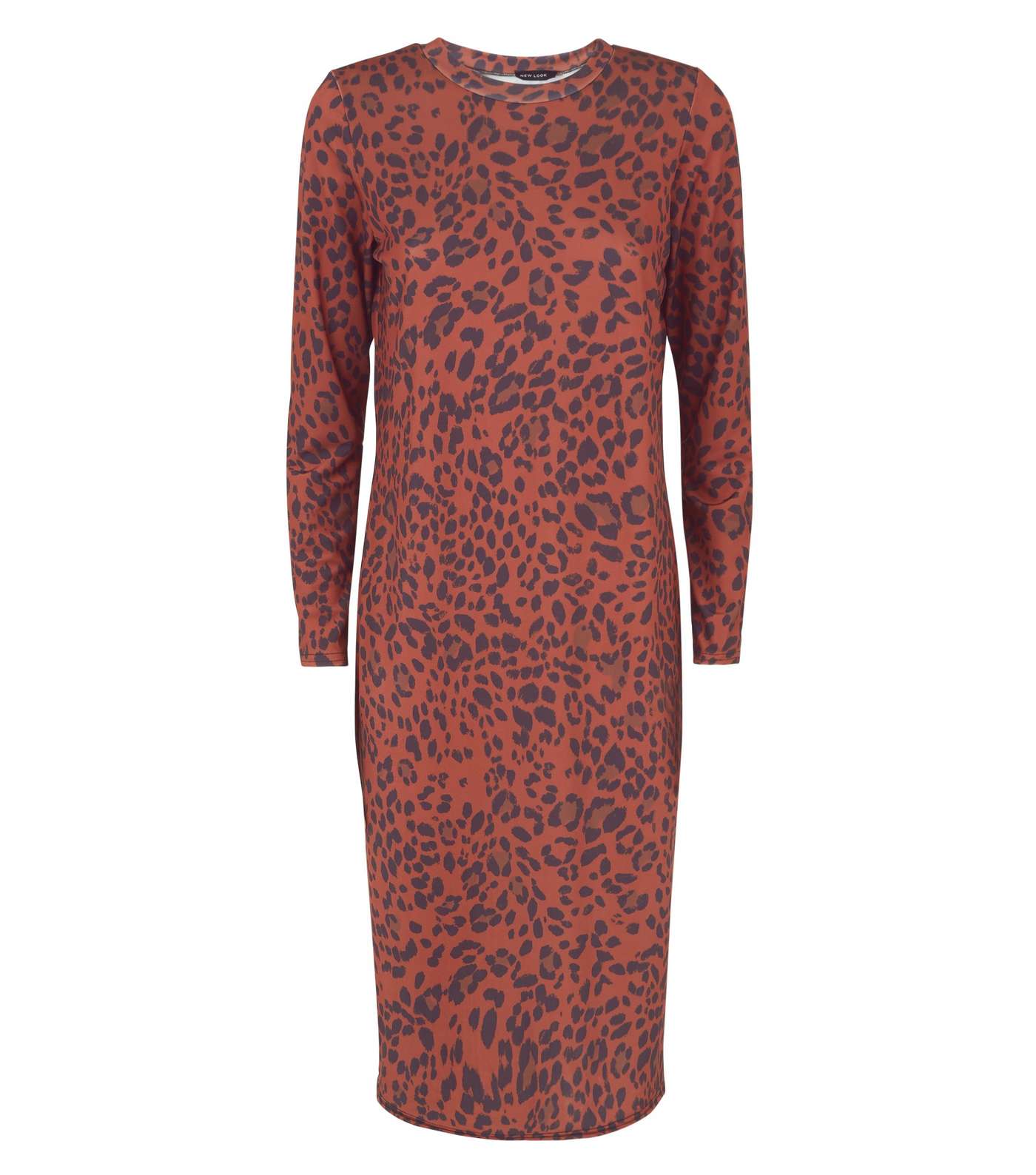 Rust Leopard Print Slinky Midi Dress Image 4