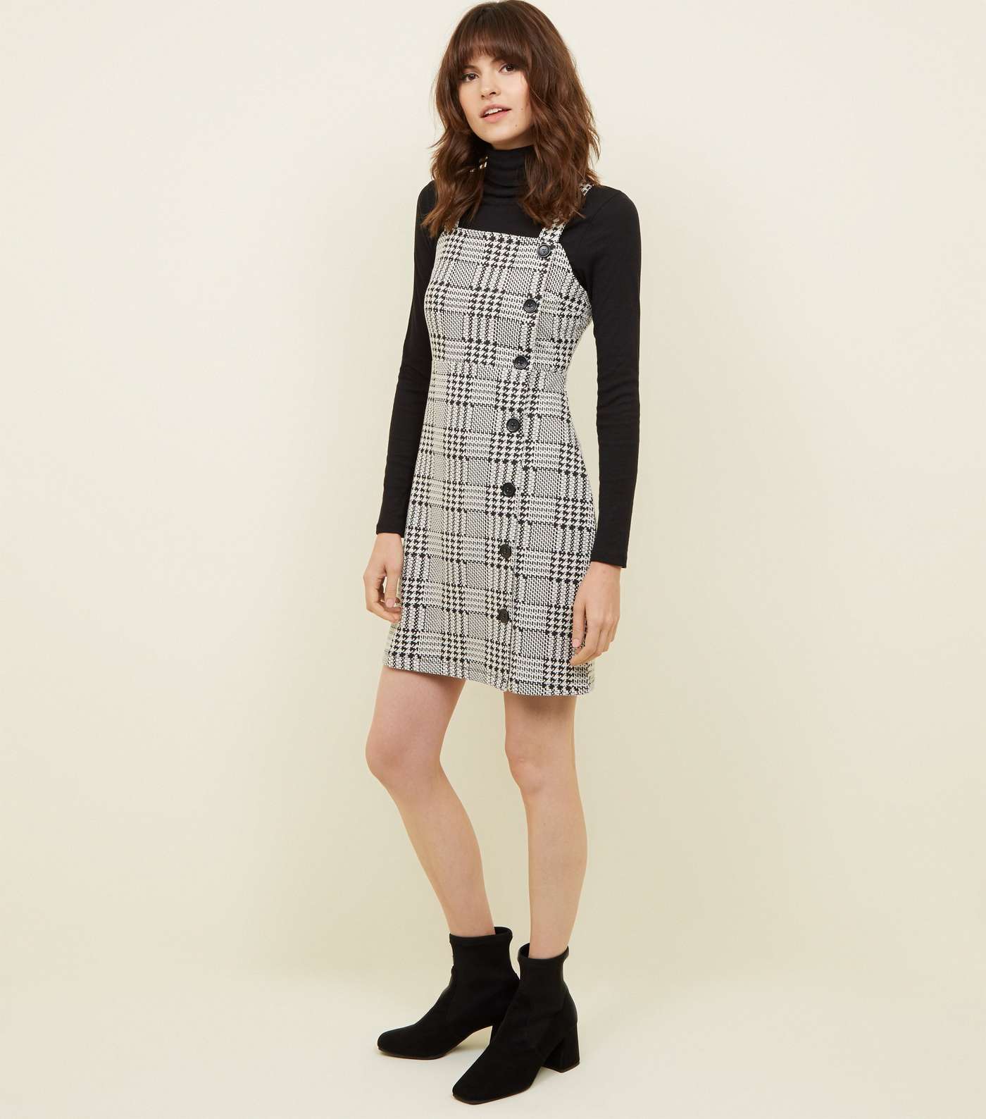 Black Houndstooth Button Side Pinafore Dress Image 2