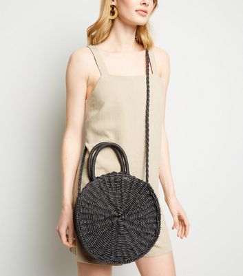 Straw detail round hot sale crossbody bag