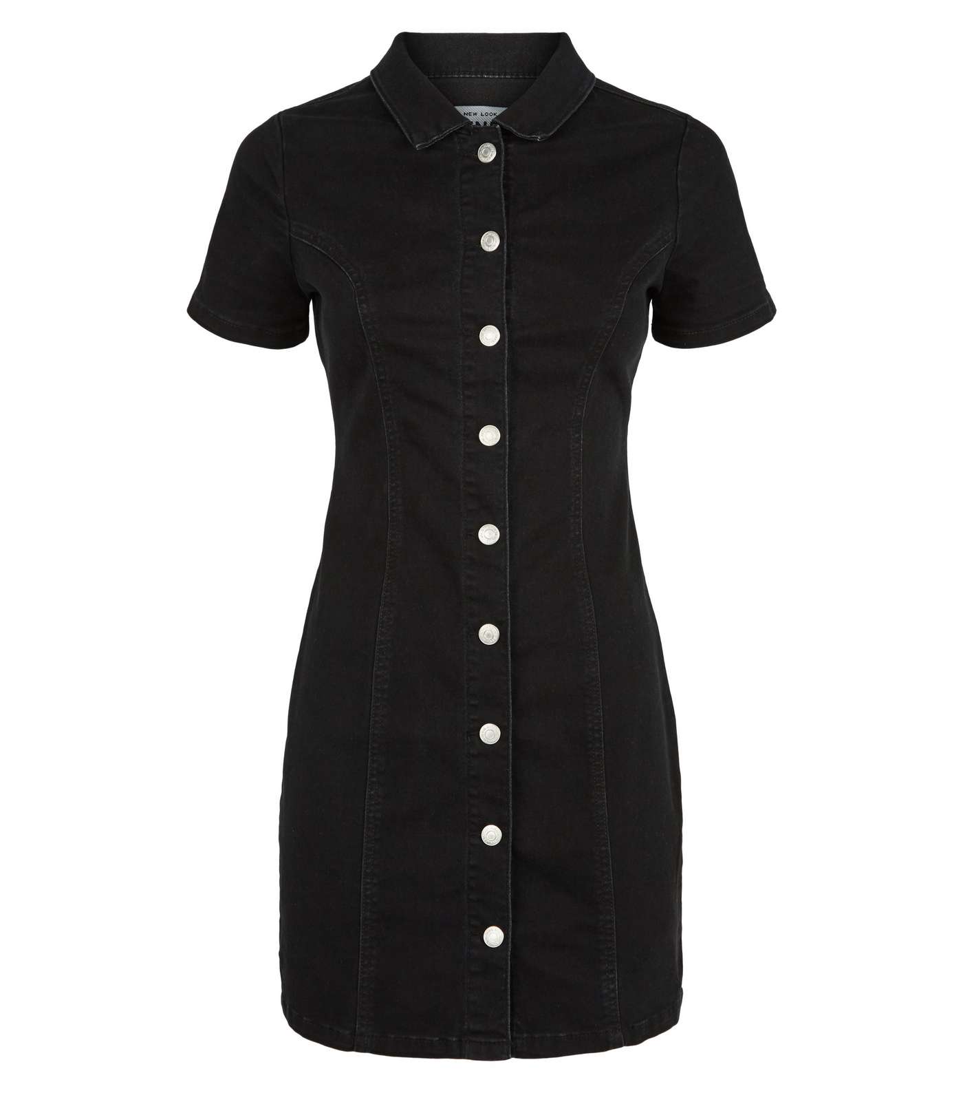 Black Button Up Denim Mini Dress  Image 4