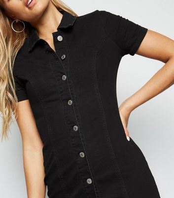 Black button outlet up mini dress