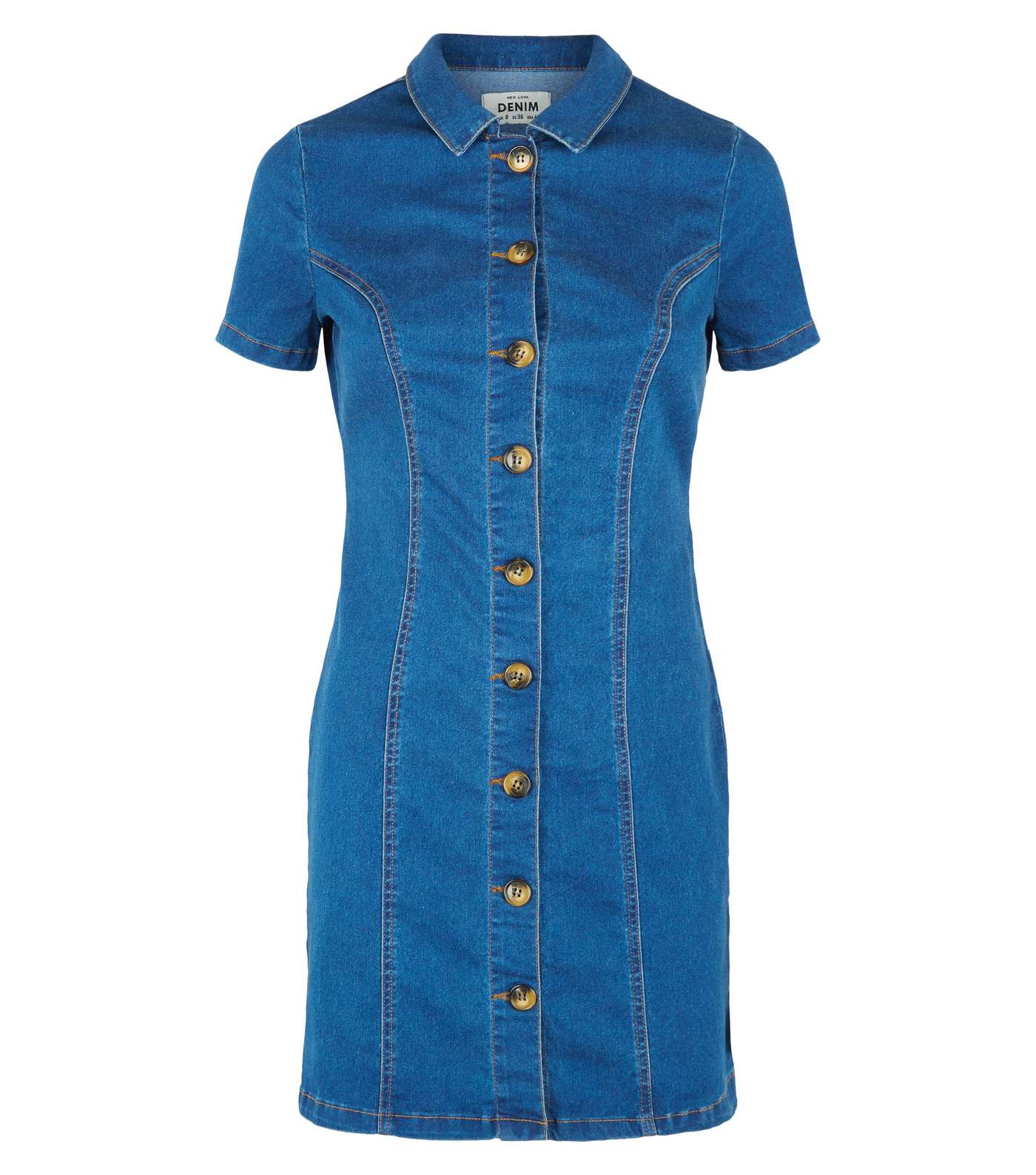 Blue Rinse Wash Button Up Denim Mini Dress  Image 4