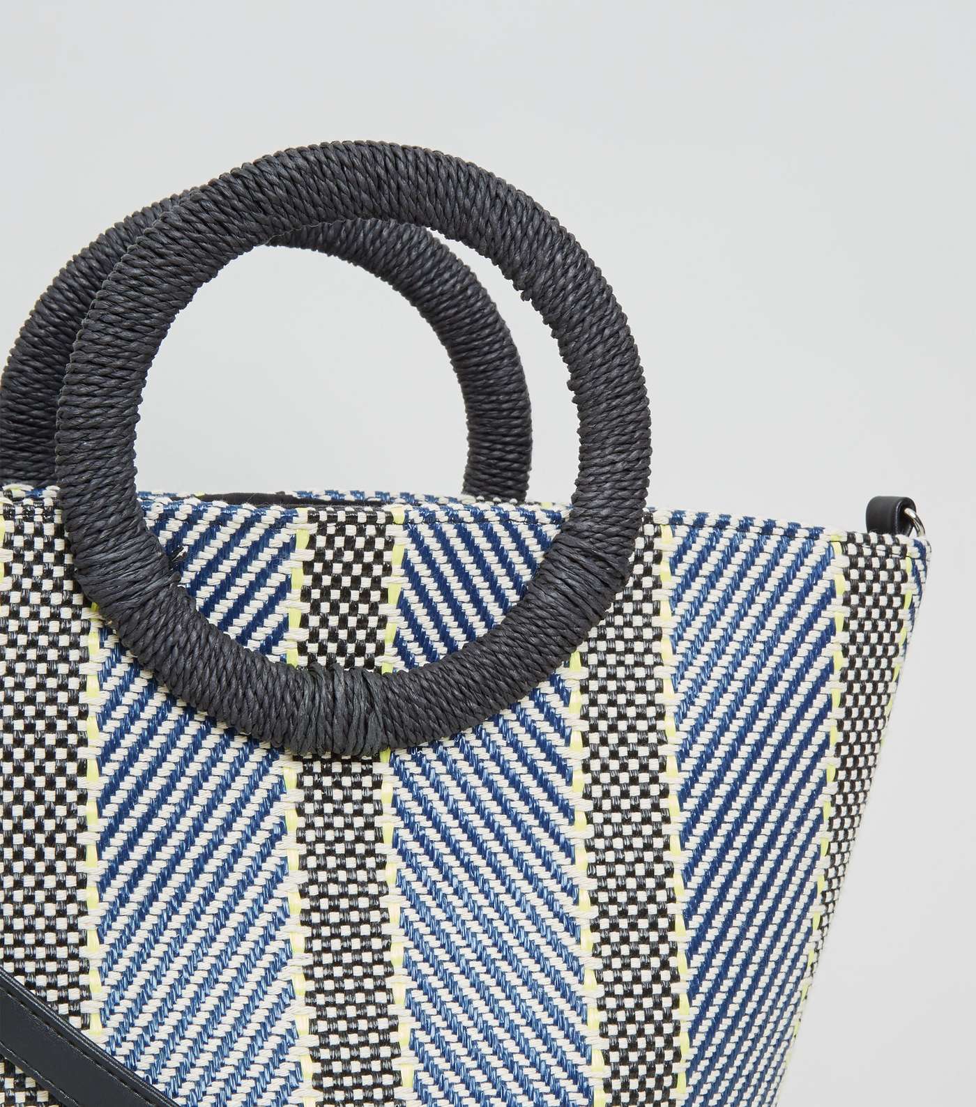 Blue Woven Stripe Ring Handle Tote Bag Image 3