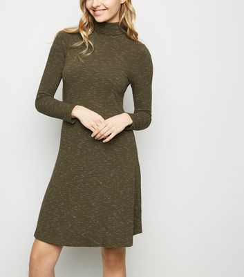 Khaki Space Dye Ribbed Dress New Look shop for Khaki Space Dye Ribbed Dress New Look at Shopo