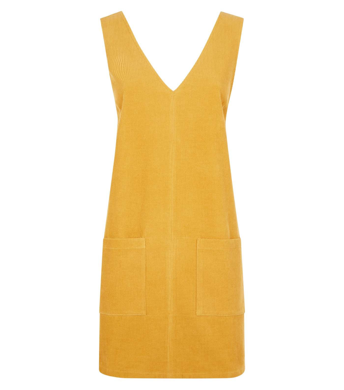 Mustard Corduroy Plunge Neck Pinafore Dress Image 4