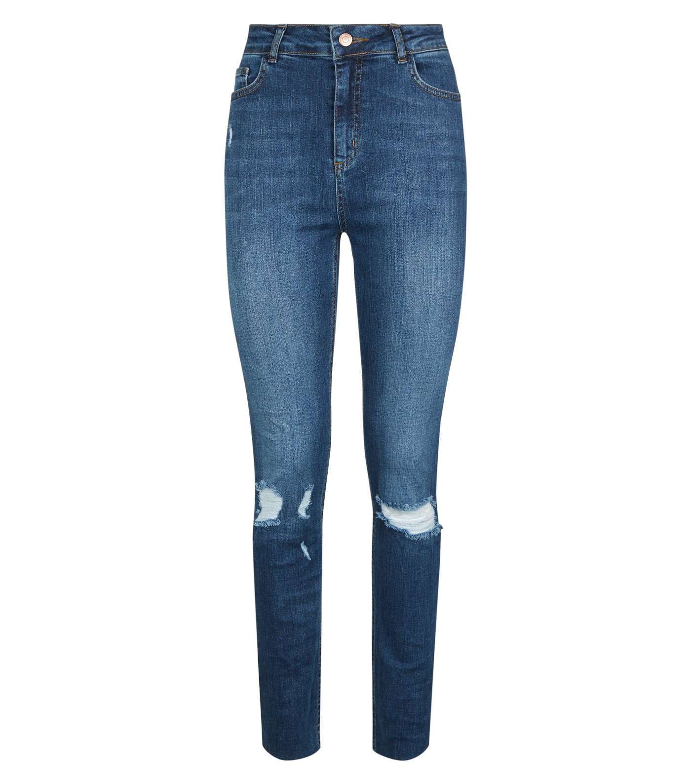 Tall Blue Ripped High Rise Skinny Jeans Image 4