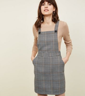 camel check pinafore dress