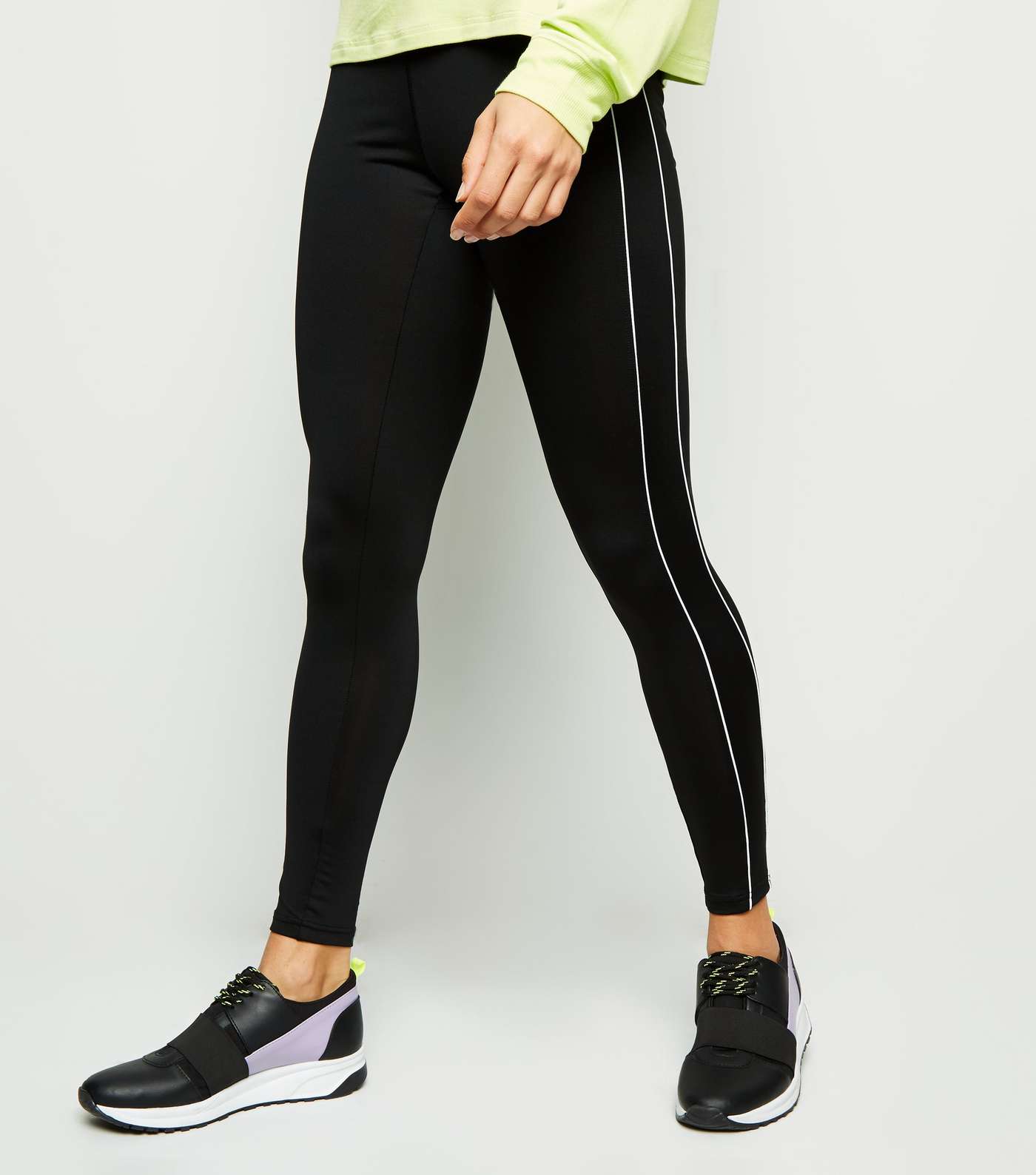 Black Double Piped Side Sports Leggings  Image 2