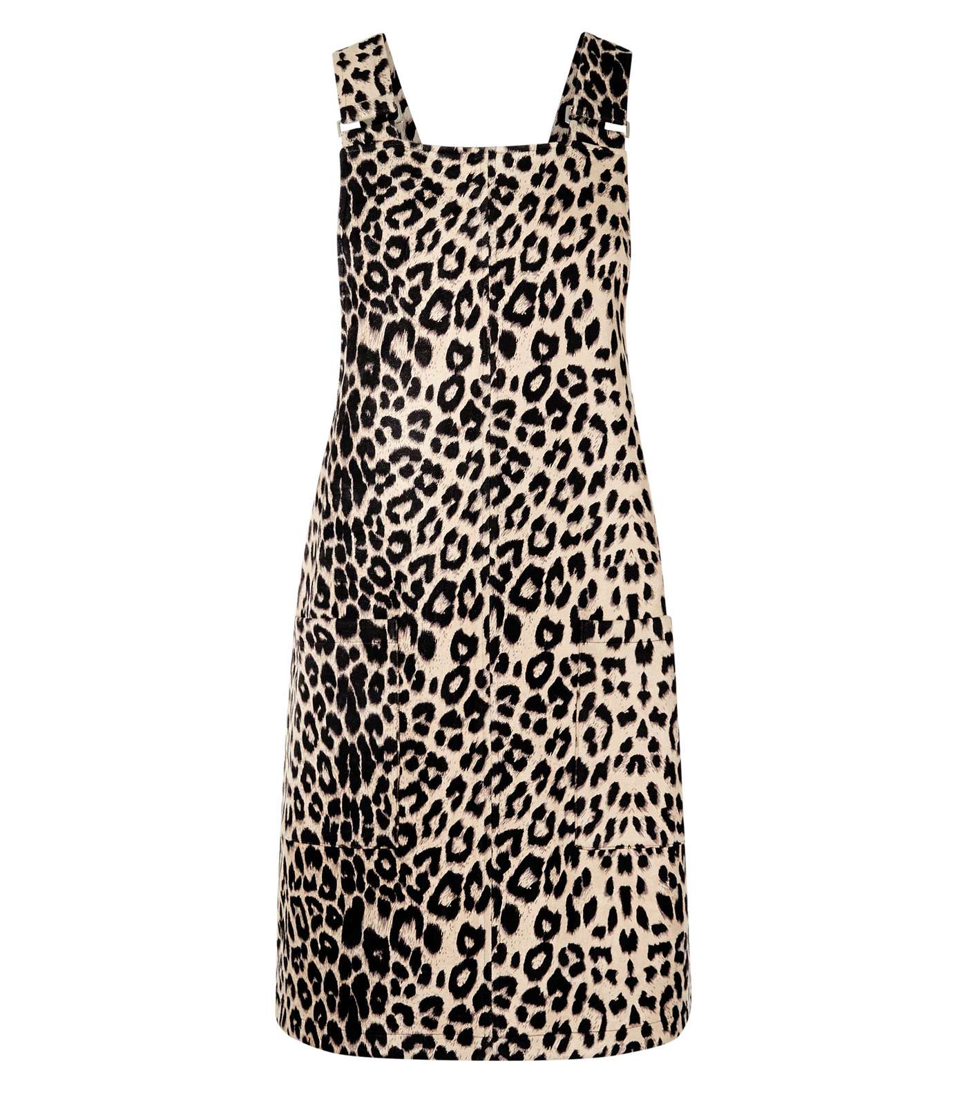 Brown Suedette Leopard Print Pinafore Dress Image 4