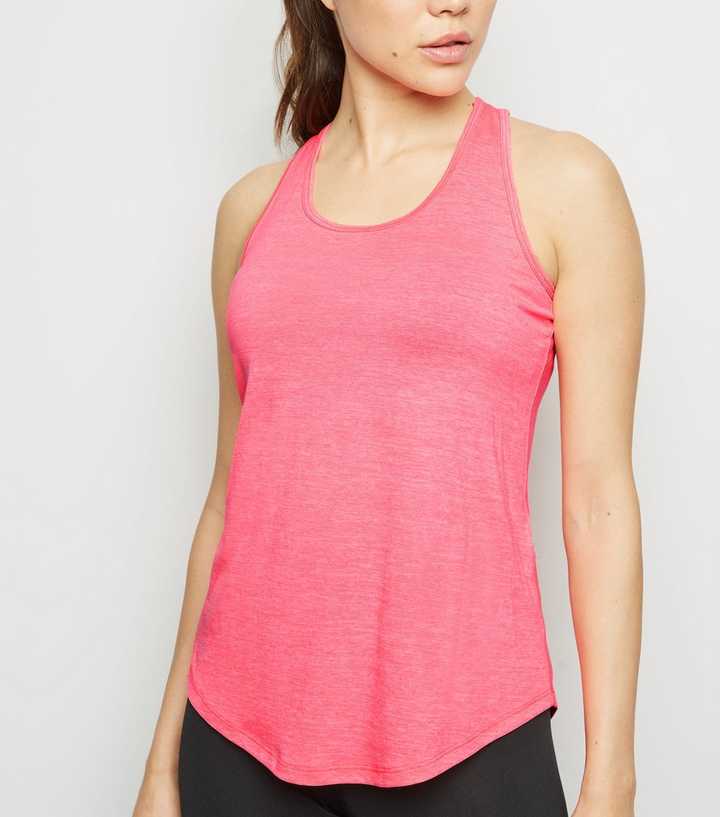 Coral Neon Marl Mesh Racerback Sports Vest 