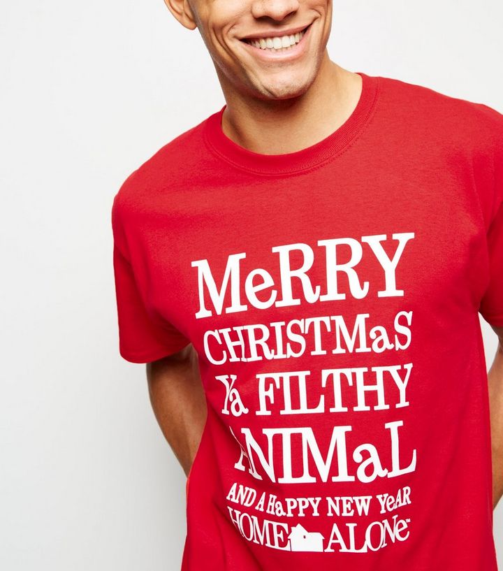 Red Merry Christmas Ya Filthy Animal T-Shirt | New Look Red Merry Christmas Ya Filthy Animal T-Shirt | New Look