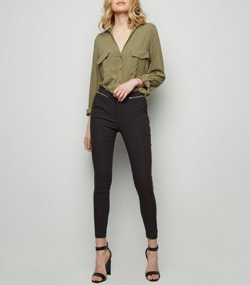 Black Zip Slim Leg Trousers | New Look