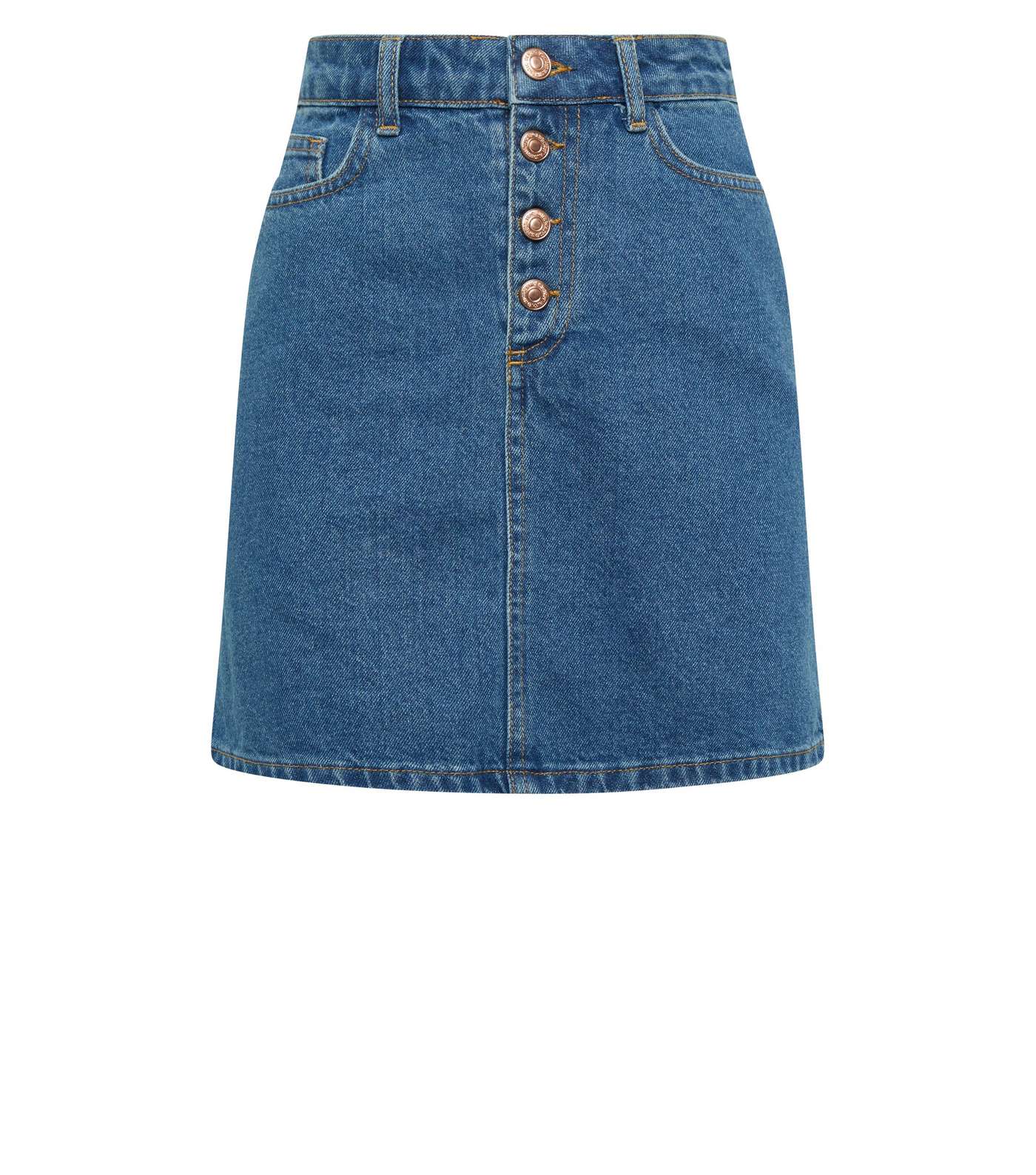 Petite Blue Button Front Denim Skirt  Image 4