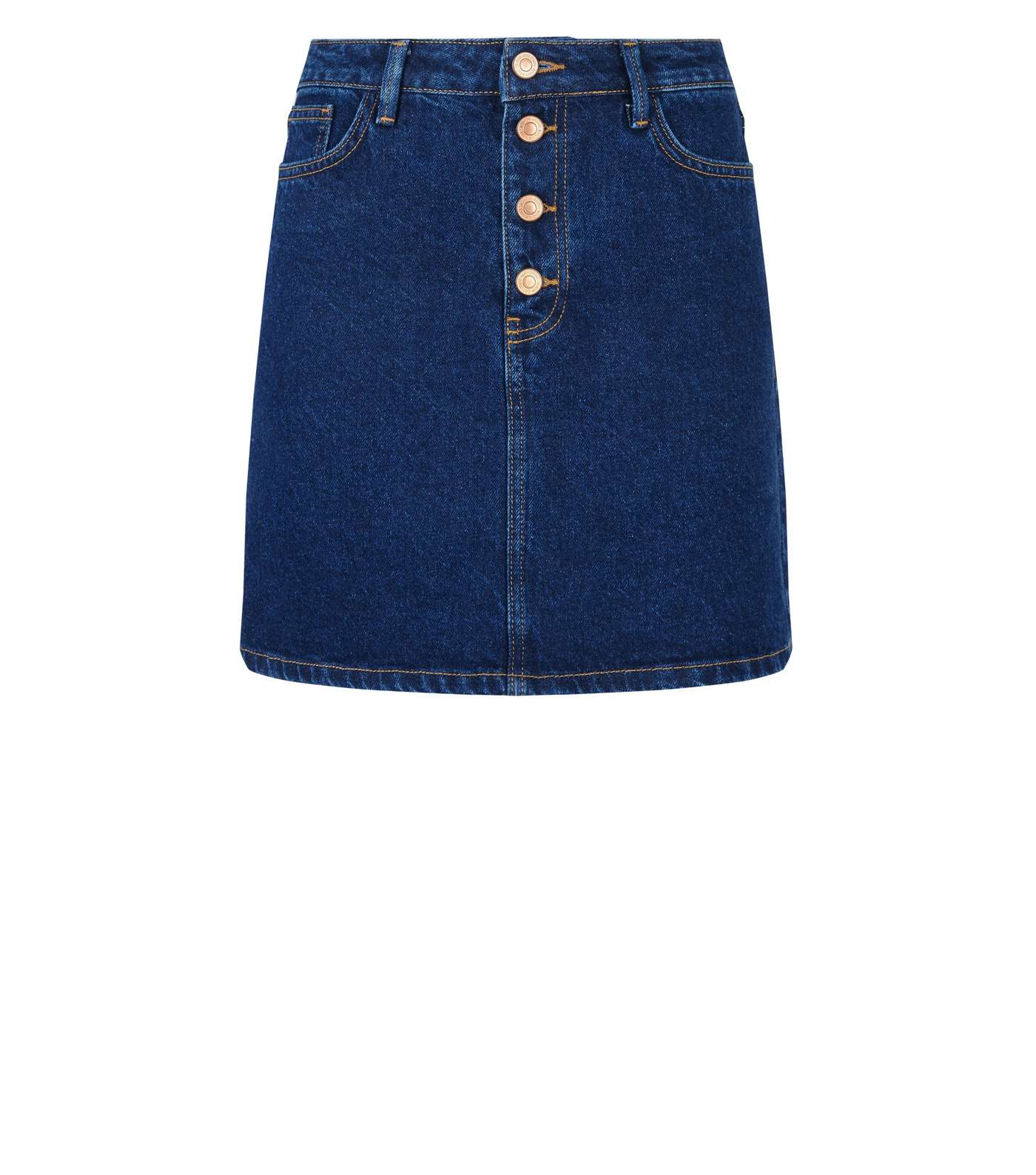 Petite Bright Blue Button Front Denim Skirt  Image 4