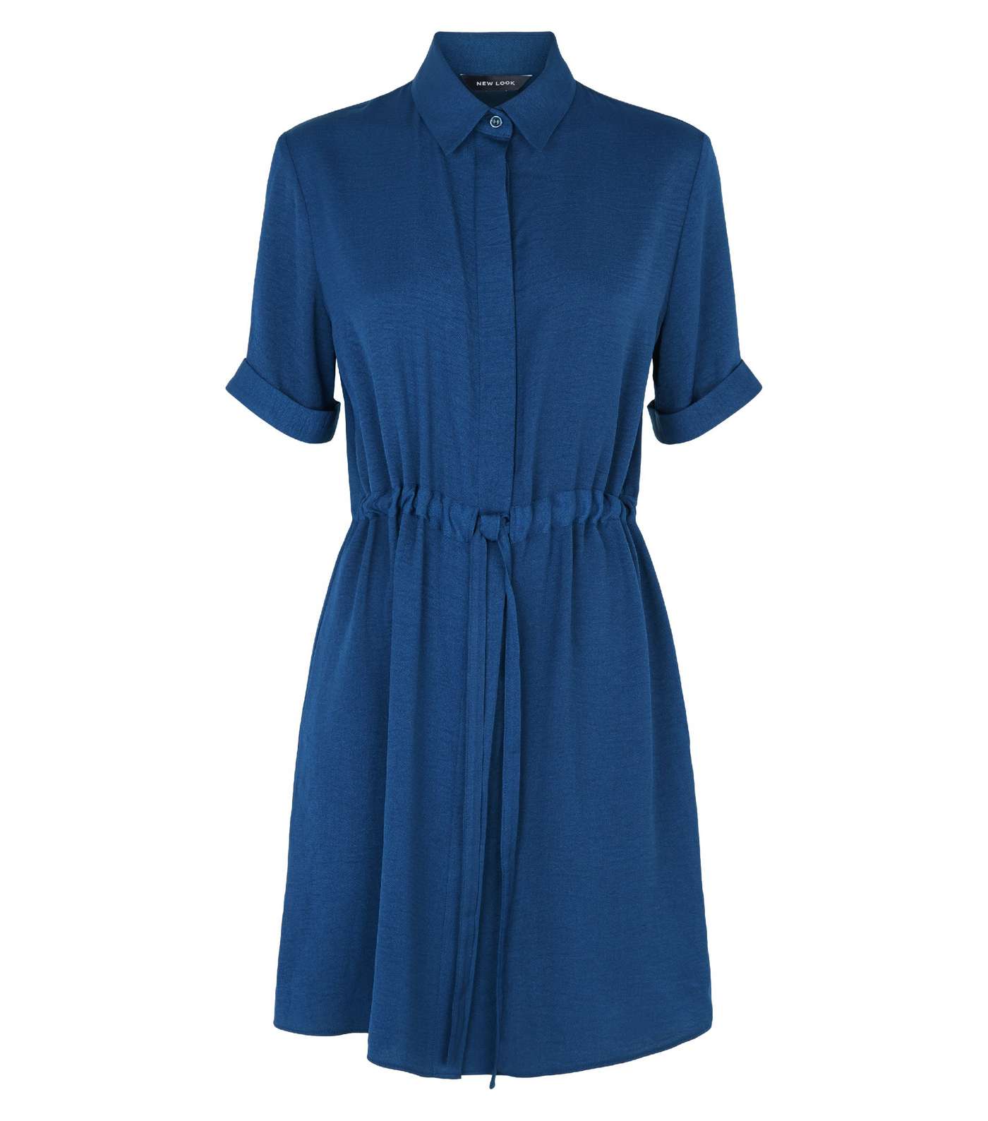 Blue Twill Drawstring Waist Shirt Dress Image 4