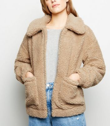 Petite Cream Teddy Borg Bomber Jacket