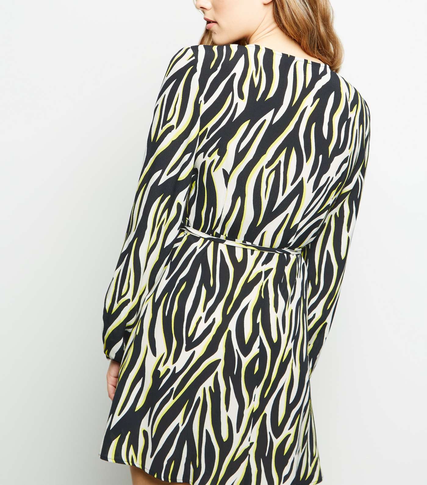 Petite Black Neon Zebra Print Wrap Mini Dress Image 5