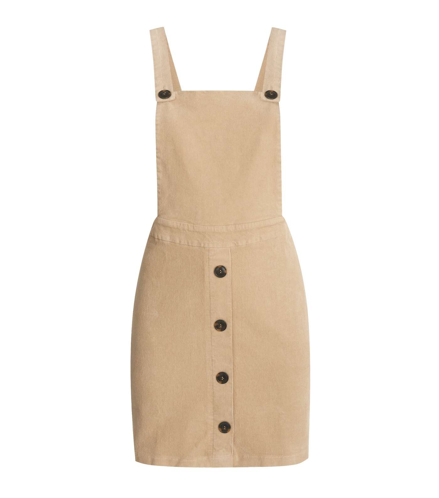 Camel Cord Faux Horn Button Pinafore Dress