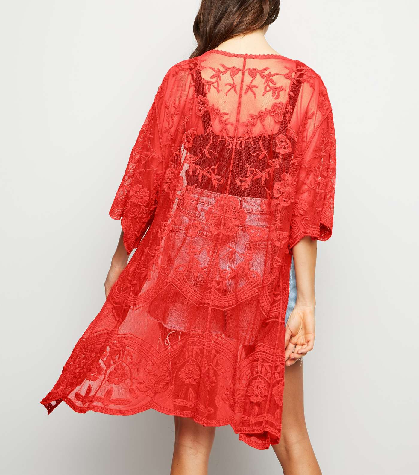 Red Mesh Crochet Kimono  Image 2