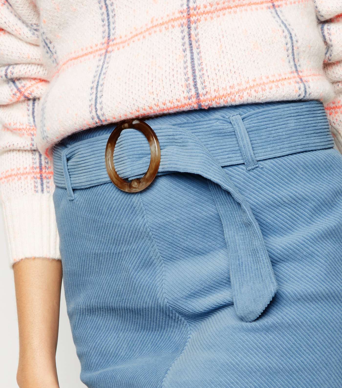 Pale Blue Ring Belt Corduroy Mini Skirt Image 5