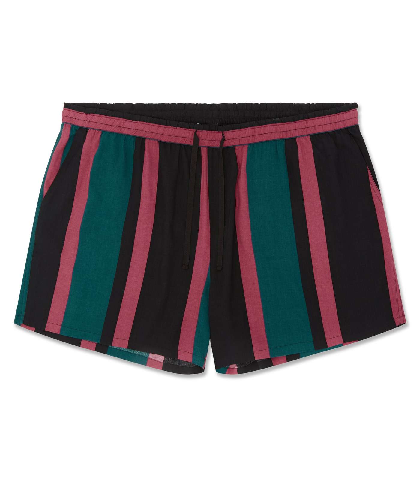 Plus Size Teal Vertical Stripe Tie Waist Shorts Image 4