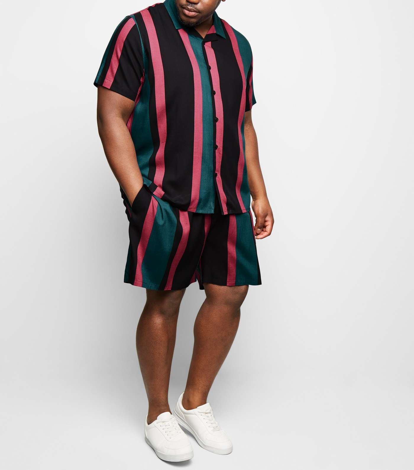 Plus Size Teal Vertical Stripe Tie Waist Shorts Image 2