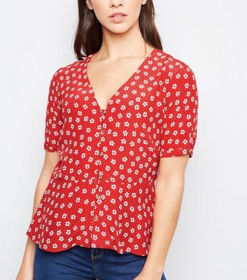 red ditsy floral top