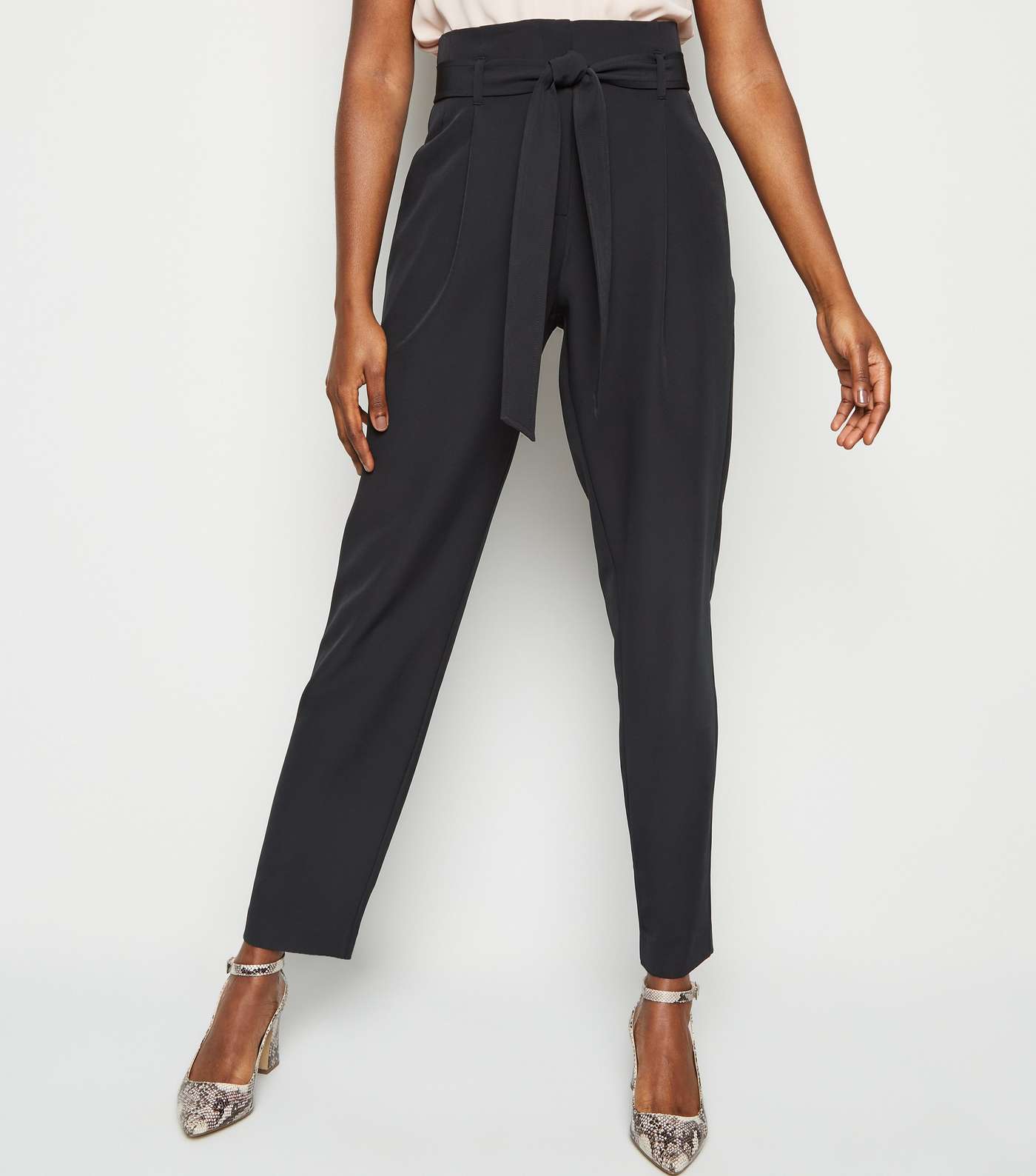 Tall Black Tie Waist Tapered Trousers Image 2