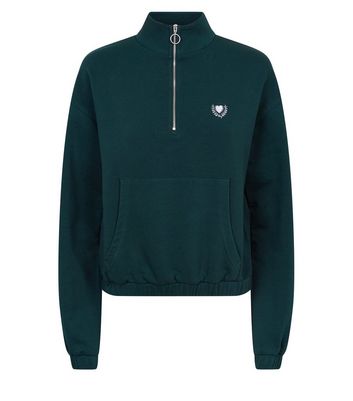 Dark Green Half Zip Pocket Front Sweatshirt | New Look Dark Green Half Zip Pocket Front Sweatshirt | New Look
