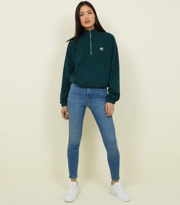 Dark Green Half Zip Pocket Front Sweatshirt | New Look Dark Green Half Zip Pocket Front Sweatshirt | New Look
