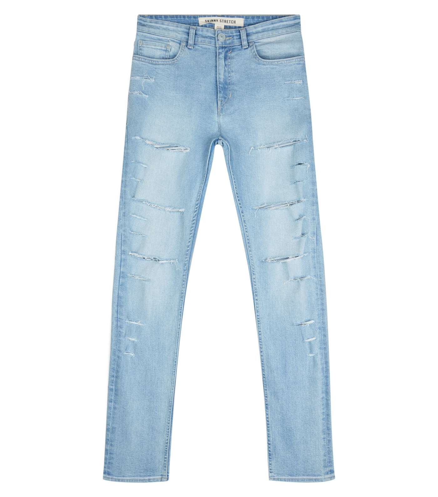 Blue Bleach Wash Ripped Skinny Stretch Jeans Image 4