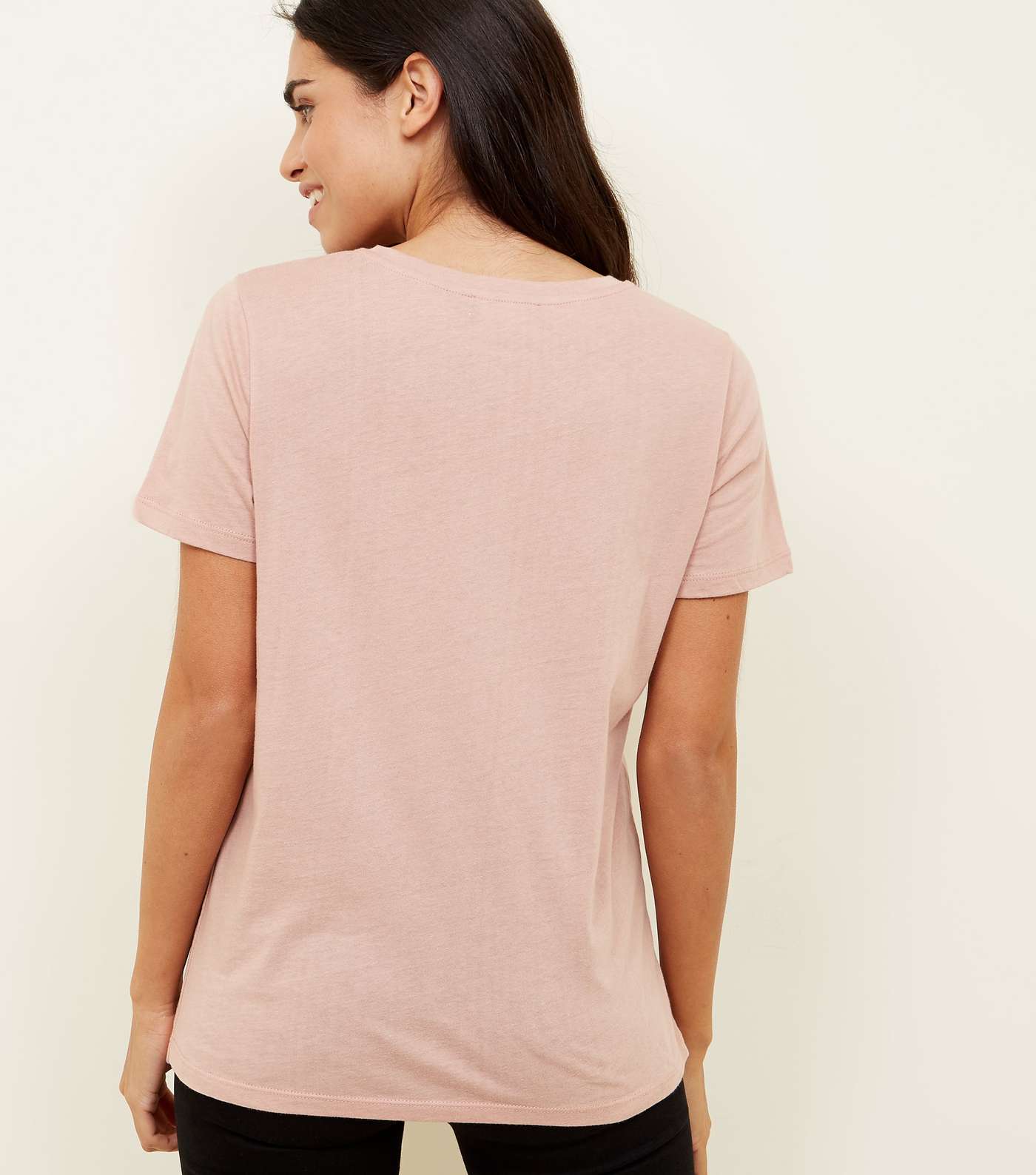 Pale Pink Line Drawn Beaded Face T-Shirt Image 3