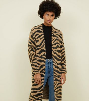 zebra print long cardigan