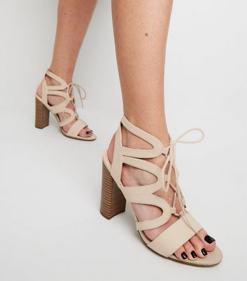cream lace up heels